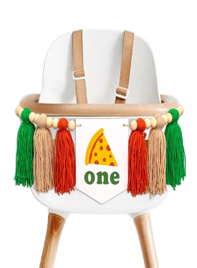 MUWEOL Pizza One High Chair Banner - Pizza Temed First Birthday Party Decorations,Green and Orange Tassel Garland - Image 1
